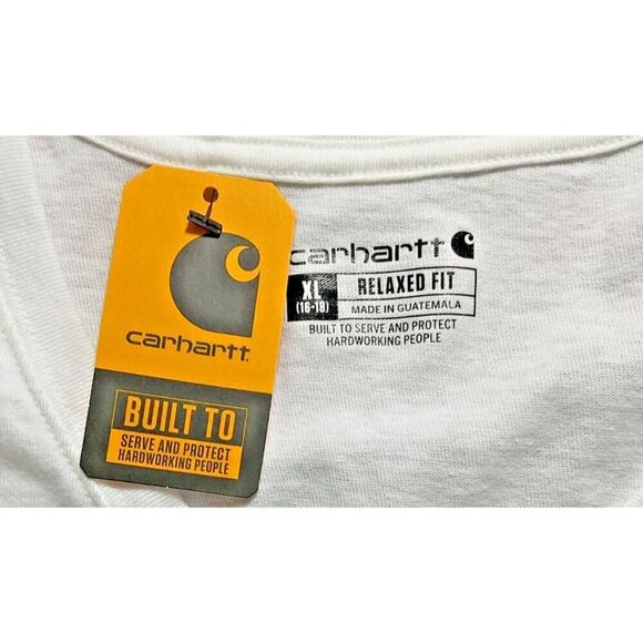 Carhartt XL Solid White V-Neck Cotton Blend Relaxed Logo Patch Long Sleeve Tee - Picture 6 of 6